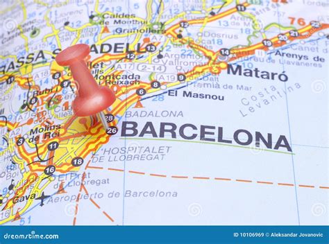 Destination Barcelona on the Map of Spain Stock Image - Image of ...