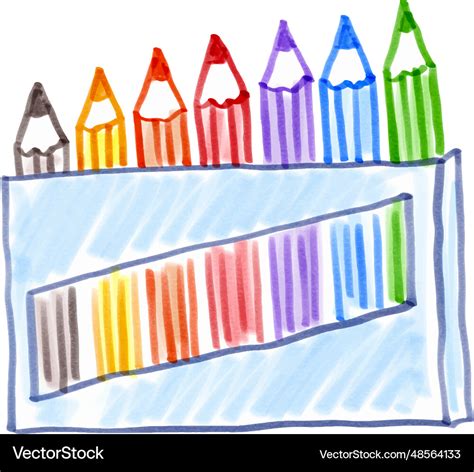 Child drawing of color pencil box Royalty Free Vector Image