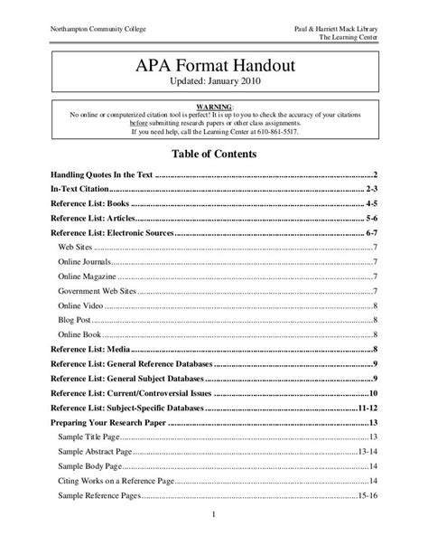 Apa Format Research Paper Table Of Contents - APA format template