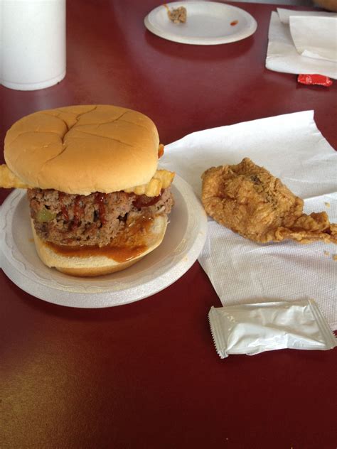 Meatloaf sandwich with fries....Dukes BBQ, charleston south carolina ...