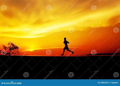 Silhouette Man Jogging On Sunset Stock Image - Image of running, saturated: 24852541