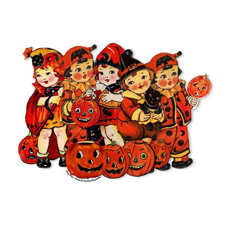 Vintage Halloween Cut Outs, Halloween Dolls in Costumes, Die Cut High-quality Reproductions Size ...