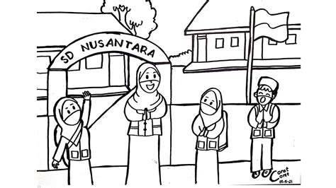 MENGGAMBAR TEMA SEKOLAH || MENGGAMBAR IBU GURU MENYAMBUT MURID - YouTube