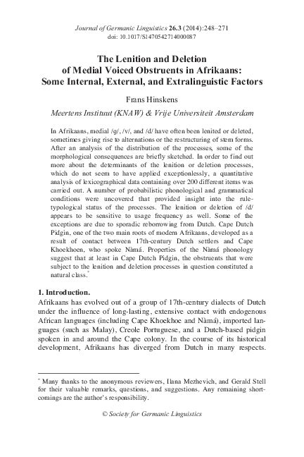 (PDF) The Lenition and Deletion of Medial Voiced Obstruents in Afrikaans: Some Internal ...