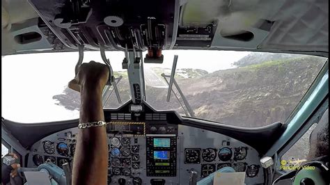 Winair Flight St Maarten to Saba Cockpit view Amazing Takeoff and ...