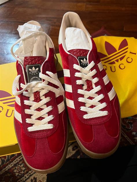 Gucci X Adidas Gazelles in Red Brand New, Men's Fashion, Footwear ...