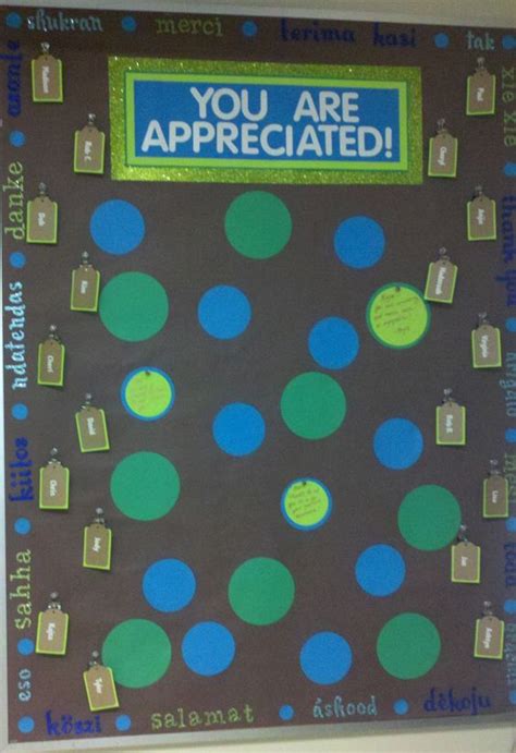 Employee Appreciation Board! Around the edges are "thank you" in various languages. Down the ...