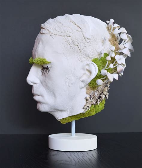 Decay. 14x9x9 mixed media sculpture. Head, mushrooms, moss, tranches, gypsum, plaster, face cast ...