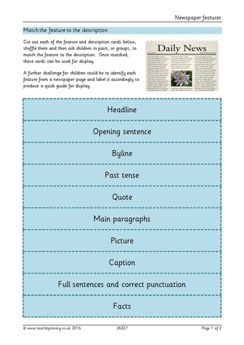 Features of a newspaper activity | KS2 English | Teachit