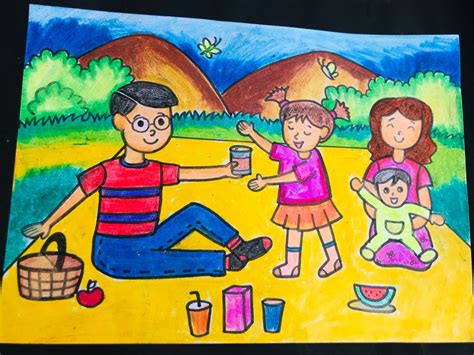a drawing of a family having a picnic