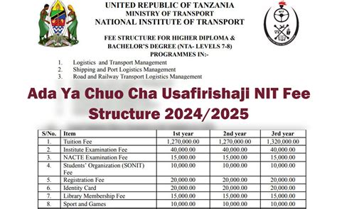 Ada Ya Chuo Cha Usafirishaji NIT Fee Structure 2024/2025 - FORM FOUR ...