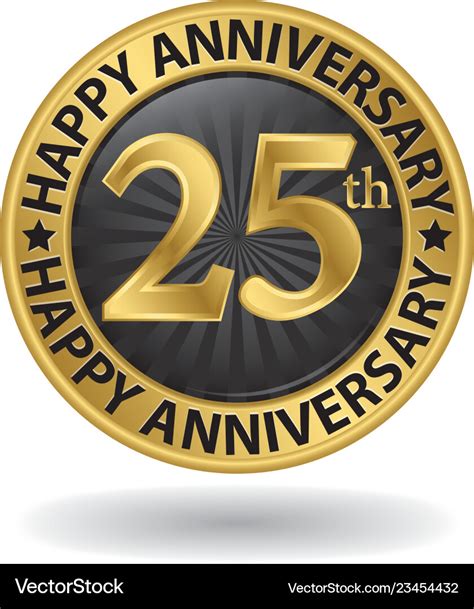 Happy 25th years anniversary gold label Royalty Free Vector