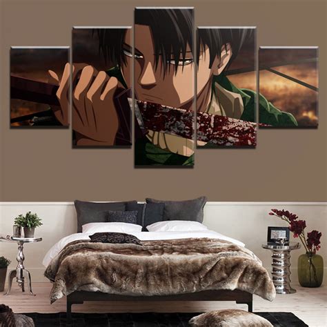 Attack On Titan Levi Ackerman 5panel Canvas Wall Art With Sword Image ...