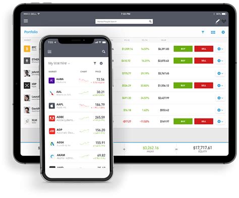 The eToro online trading platform and mobile app