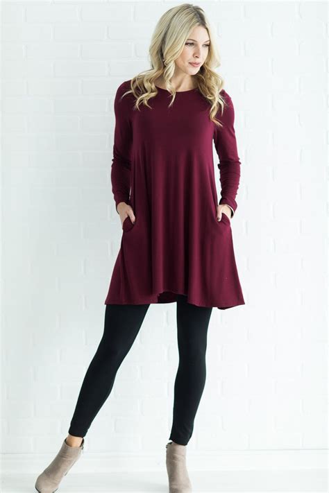 Long Sleeve Winter Tunic | S-XL | Womens tunic dress, Tunic dress with leggings, Tunic outfit