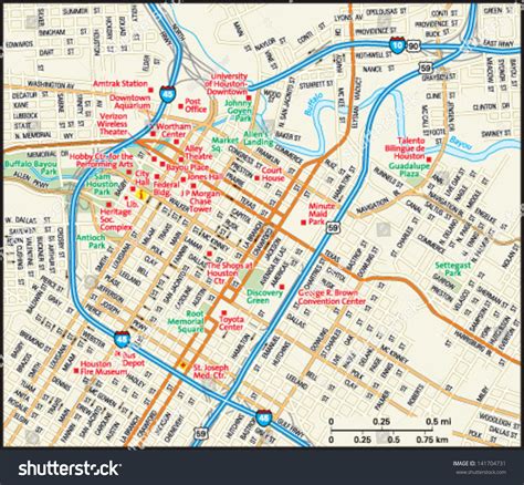 Houston, Texas Downtown Map Stock Vector 141704731 : Shutterstock