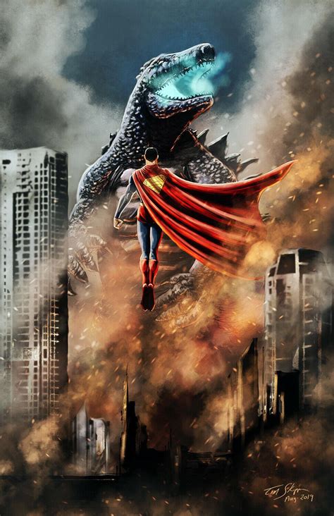 11x17 Superman vs Godzilla Fan Art Print on Satin Finish Photo Paper ...