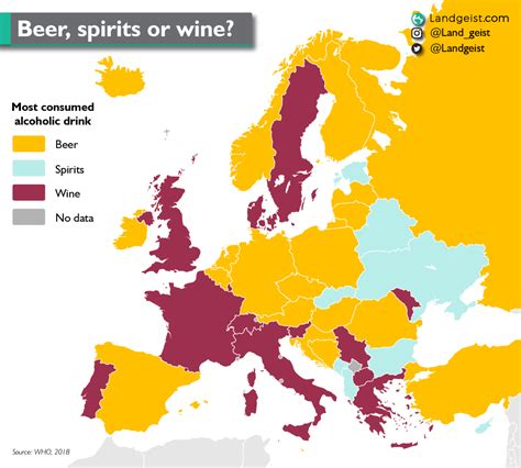 The most consumed type of alcoholic drink in Europe : r/MapPorn