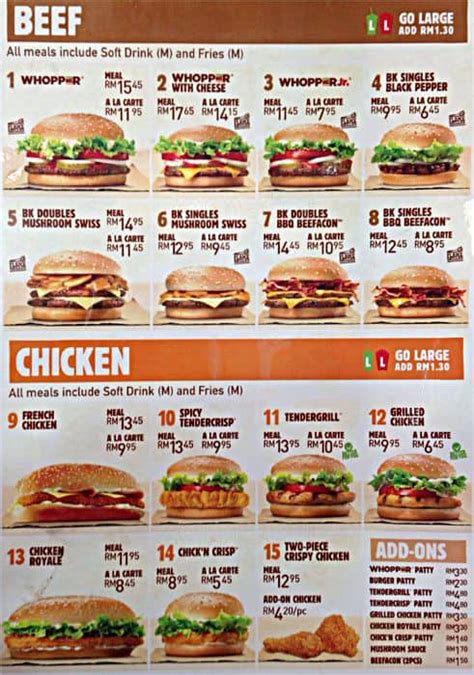 burger king menu