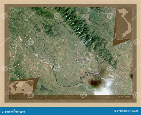 Vinh Phuc, Vietnam. Low-res Satellite. Labelled Points of Cities Stock ...