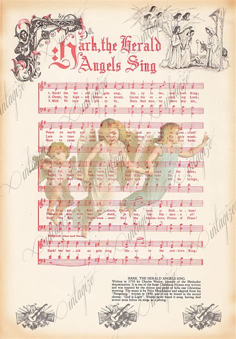 Hark the Herald, Angels Sing Printable Vintage Christmas Sheet Music ...