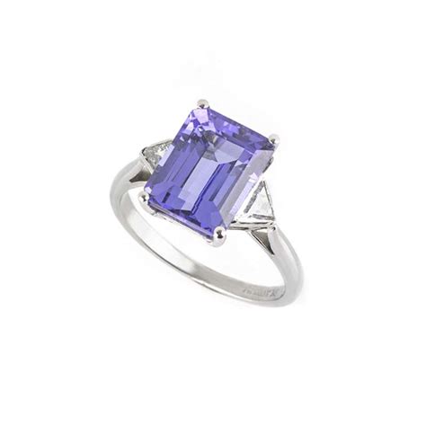 Emerald Cut Tanzanite and Diamond Ring in Platinum 4.34ct | Rich Diamonds