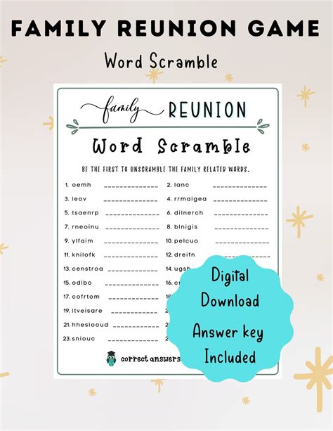 Family Reunion Printable Word Scramble Game | Fun Family Gathering Party Ideas | Kids Adults ...