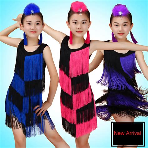 Latin Dance Costumes For Girls Kids Junior Latin Dresses Fringe Tassel Ballroom Tango Dress ...