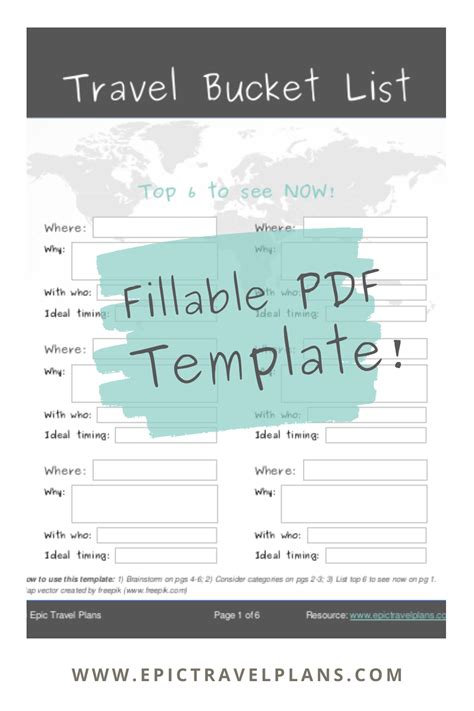 TRAVEL BUCKET LIST Template + Guide (Free Fillable PDF)