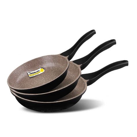 K2 3pc Ceramic Stone Deep Frying Pan Frypans Cookware Non Stick