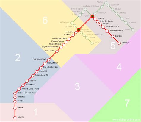 UAE Dubai Metro City Streets Hotels Airport Travel Map Info: Detail Dubai Metro Red Line ...