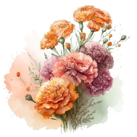 Premium Photo | Boquet of orange marigolds and pastel pink carnations