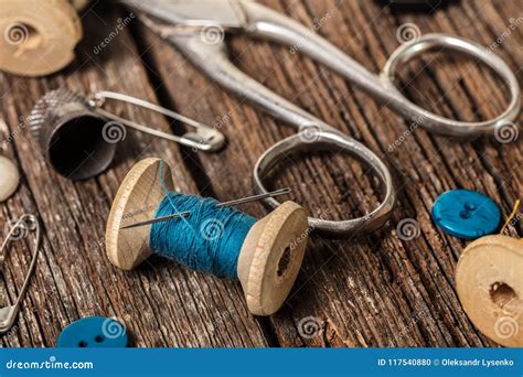 Thread and Sewing Accessories Stock Photo - Image of sewing, blue: 117540880