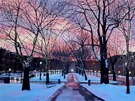 Snowfall On Comm Ave Boston Painting by Sue Birkenshaw