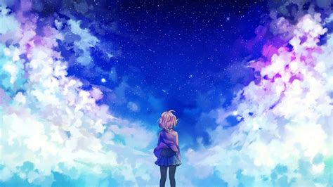 #1132040 sunlight, anime girls, sky, stars, clouds, blue, Kyoukai no Kanata, Kuriyama Mirai ...