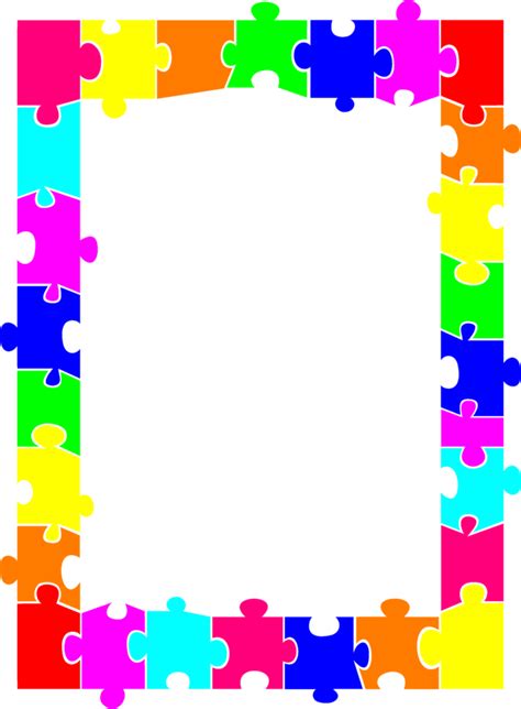 a colorful puzzle piece frame with white background