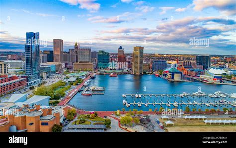 Baltimore, Maryland, USA Inner Harbor Skyline Aerial Panorama Stock ...