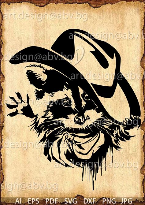 Vector RACCOON with cowboy hat, AI, eps, pdf, svg, dxf, png, jpg Download, Digital image ...