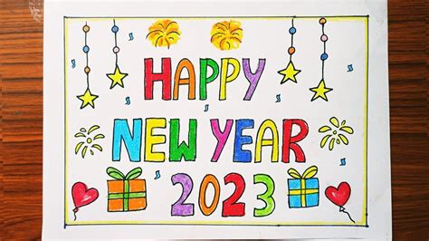 Happy new year greeting card drawing so easy - YouTube