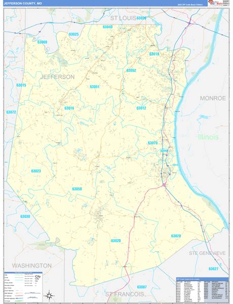 Jefferson County, MO Zip Code Wall Map Basic Style by MarketMAPS - MapSales