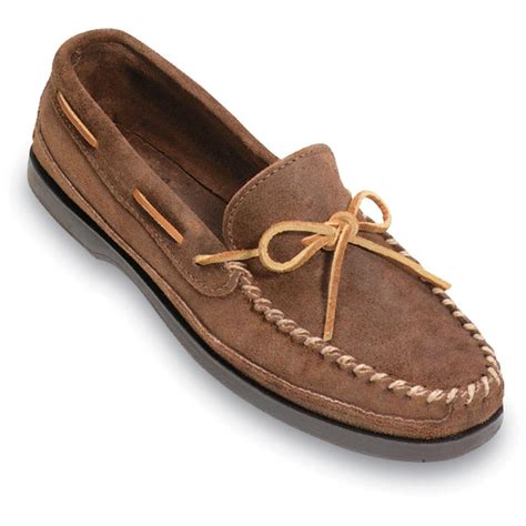 Men's Minnetonka Moccasins Double Bottom Hardsole Moc, Brown - 95316, Slippers at Sportsman's Guide