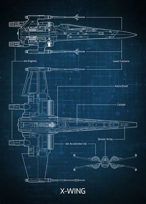 'X-Wing Blueprint' Poster, picture, metal print, paint by Star Wars ...