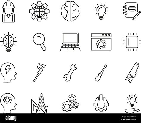 Engineering Icons Black & White Thin Line Set Big Stock Vector Image & Art - Alamy