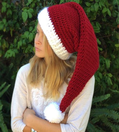 EASY CROCHET PATTERN Deluxe Red Santa Hat Holiday Hat Santa Elf Hat ...