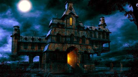 nigh sky, halloween, haunted house, haunted, house, 4K, full moon ...