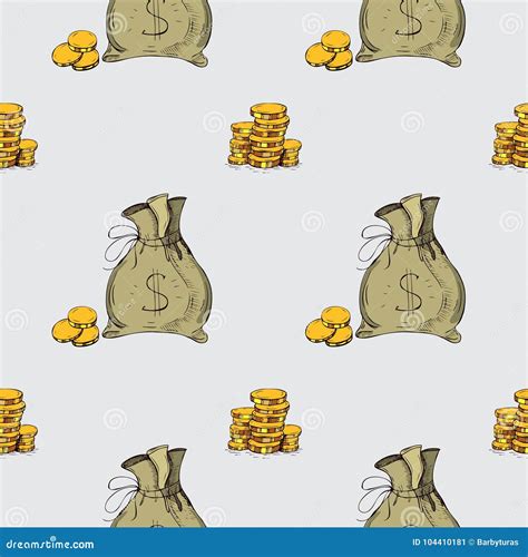 Seamless Pattern. Money Hand Drawing Elements Stock Illustration - Illustration of drawing ...