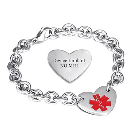 Customized Stainless Steel Medical Alert ID Heart Bracelet for Women ...