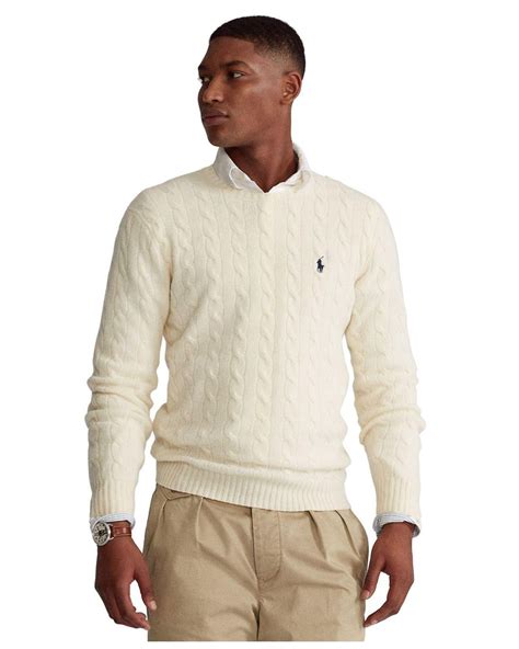 Polo Ralph Lauren Cable Wool-cashmere Sweater in Natural for Men | Lyst