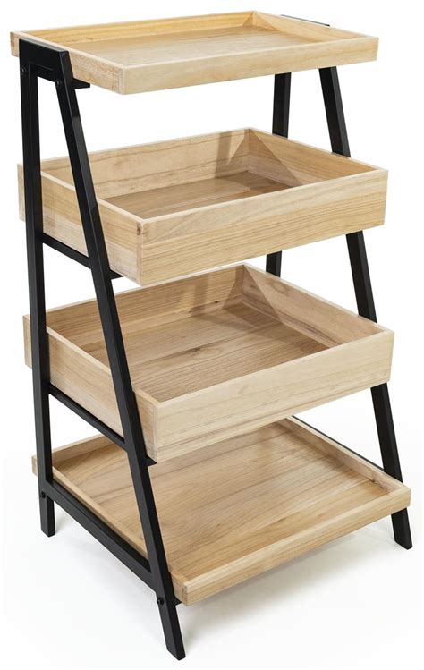 Wooden Tiered Display Shelving | Four Natural Finish Tiers