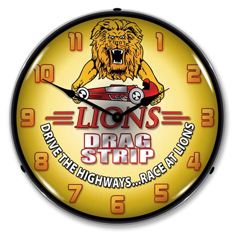 Lions Drag Strip LED Lighted Wall Clock - Lighted Wall Clocks